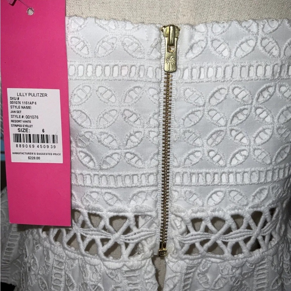 Lilly Pulitzer NWT Jan Peplum Crop Top & Skirt Set White Eyelet $228 Size 6 - Picture 14 of 15